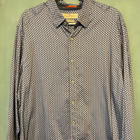 Tommy Bahama Other - Tommy Bahama Long Sleeved Dress Shirt, XL, Blue and White Squares, Red Striped